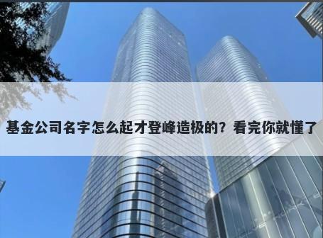 基金公司名字怎么起才登峰造极的？看完你就懂了