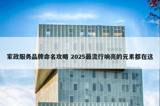 家政服务品牌命名攻略 2025最流行响亮的元素都在这